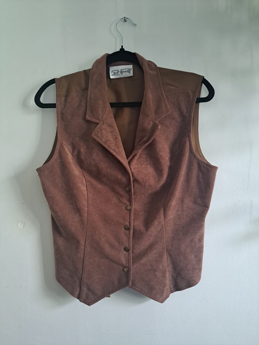 Vintage Two Roads Brown Faux Suede Vest Waistcoat 90s Western Boho